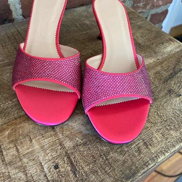 J.Crew, kitty heeled, sandals, begonia, pink crystals, Ital made in Italy - Picture 4 of 4